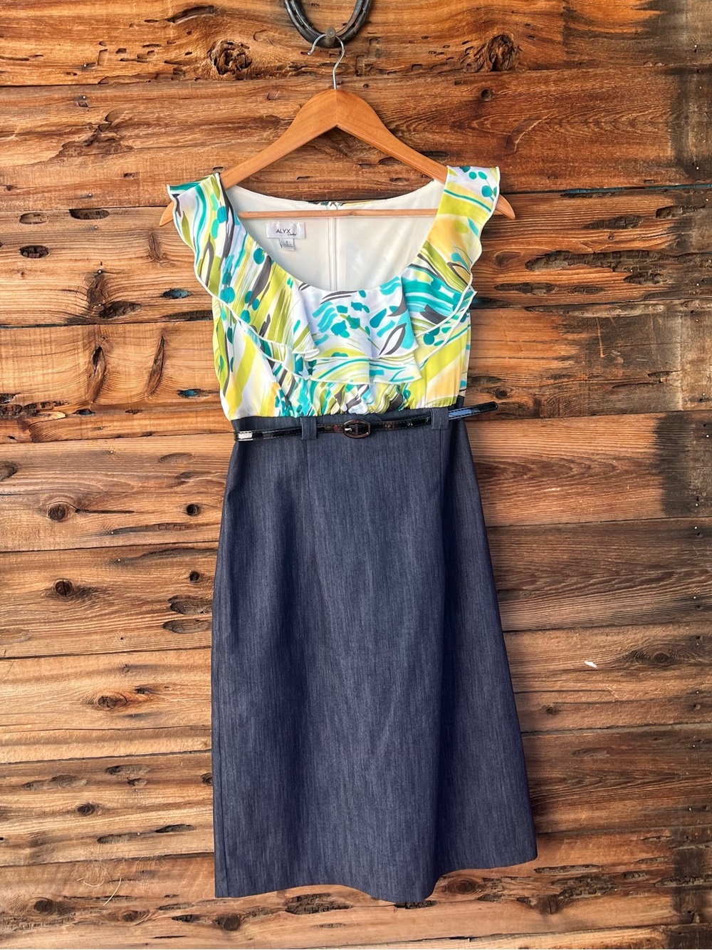 ALYX LIMITED | Vintage Y2K 90s Belted Chambray Denim Floral Printed Dress 4
